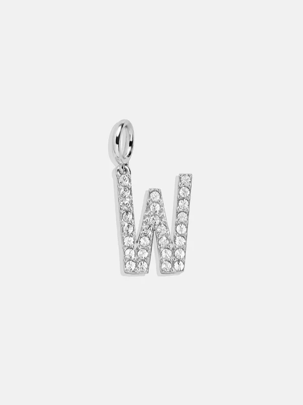 Silver Pave Initial Cluster Charm – W