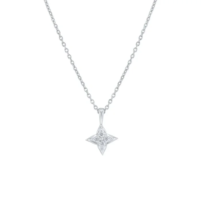 Silver Star of Hope Cluster Diamond Necklace- 1/10ct