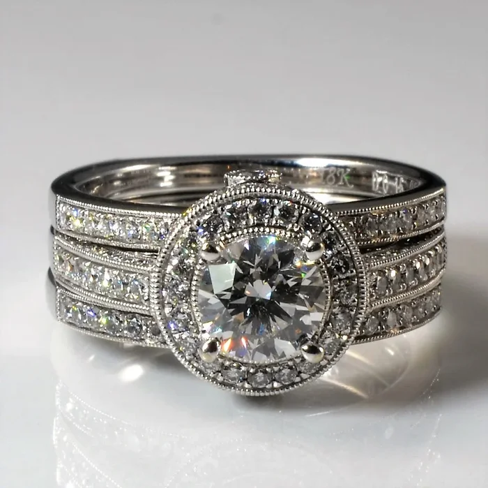 Simon G’ Halo Diamond Wedding Set | 1.28ctw | SZ 6 |