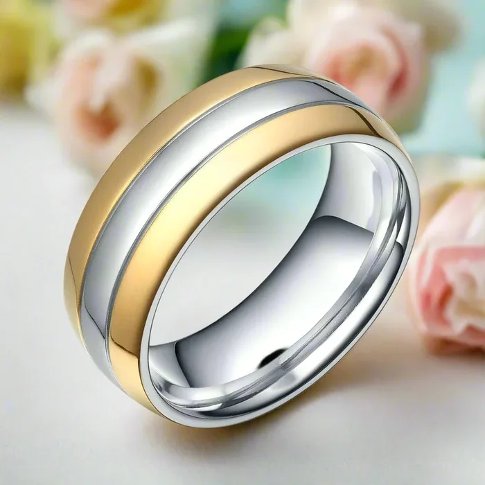 Simple Gold & Silver Unisex Titanium Wedding Band