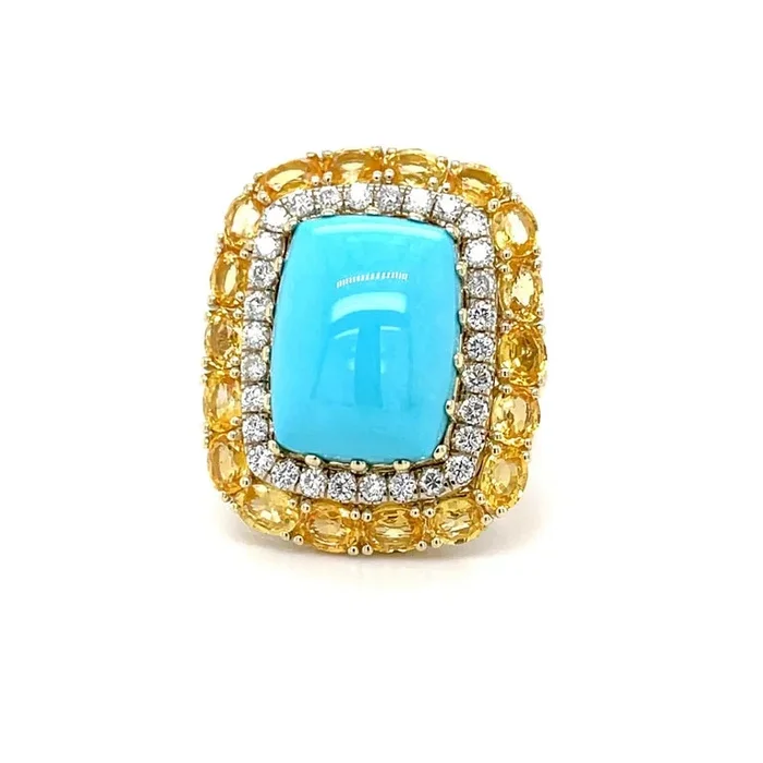 Sleeping Beauty Mine Turquoise Sapphire and Diamond Cocktail Ring 18k Gold