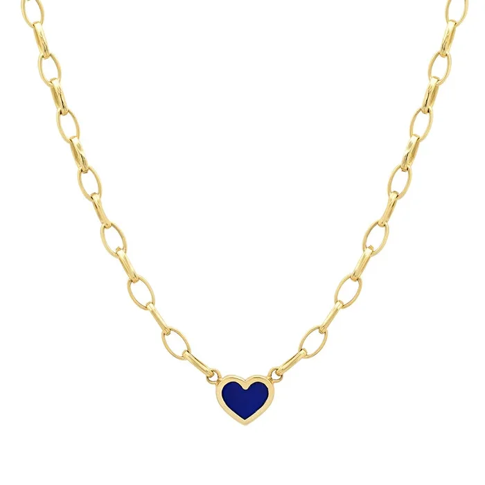 Small Edith Link Necklace with Lapis Inlay Heart