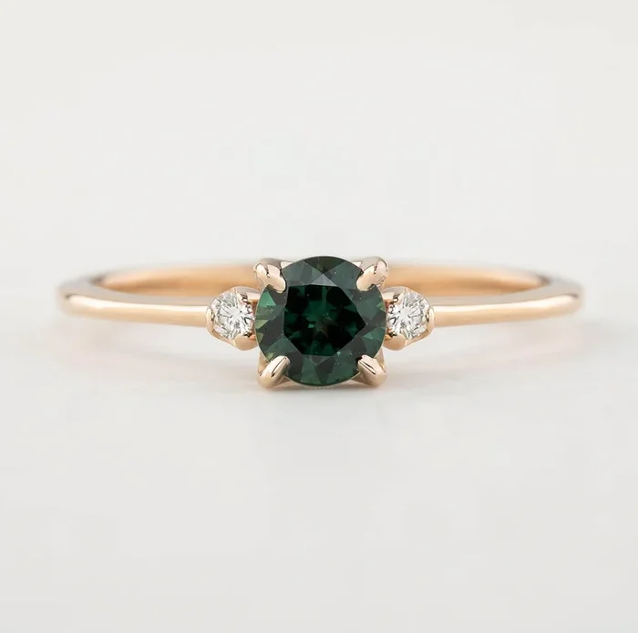 Sofia Ring – 5mm 0.55ct Queensland Peacock Green Sapphire, 14k rose gold