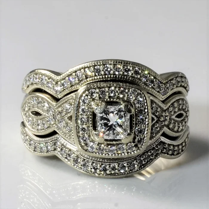 Soldered Three Band Halo Wedding Set | 0.85ctw | SZ 5.5 |