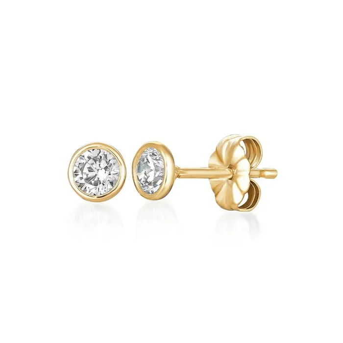 Solitaire Bezel Set Earrings Finished in Gold