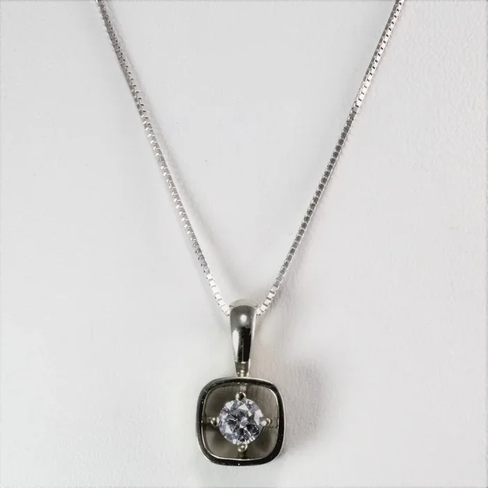 Solitaire Diamond Framed Pendant Necklace | 0.30ct | 18″
