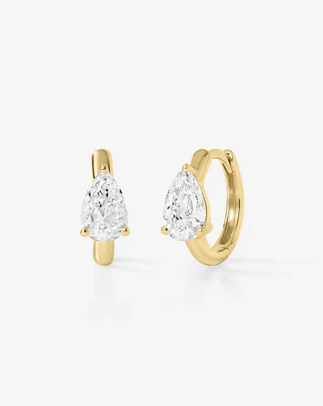Solitaire Pear Lab Diamond Huggies