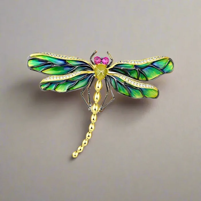 Sparkling Emerald Enamel Dragonfly Brooch