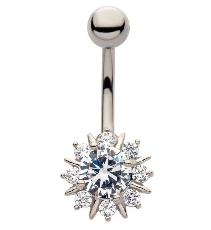 Spiky Flower CZ Belly Ring