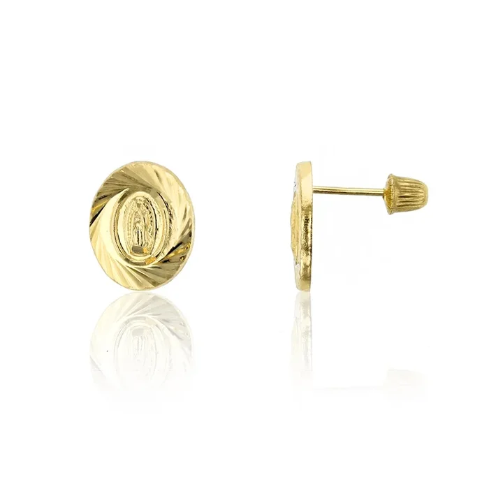 Spiral Diamond-Cuts Virgin Mary Stud Earrings (14K)