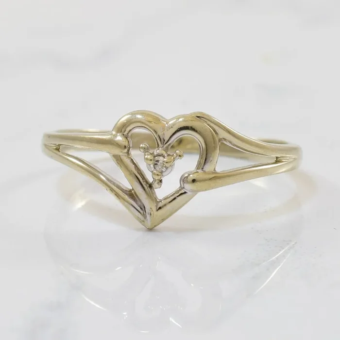 Split Shank Solitaire Diamond Heart Ring | 0.005ct | SZ 7 |