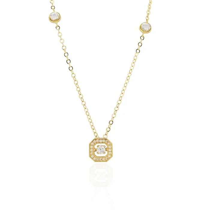 Square Locket CZ Pendant Necklace (14K).