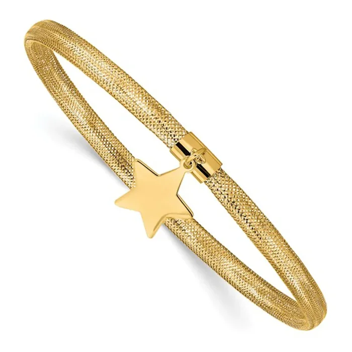 Star Charm Mesh Stretchable Bangle Bracelet (14K)