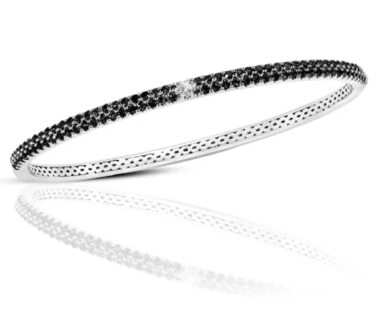 Sterling Silver & 14K Gold Crown of Light Diamond & Sapphire/Ruby ‘Stackable’ Bangle Collection