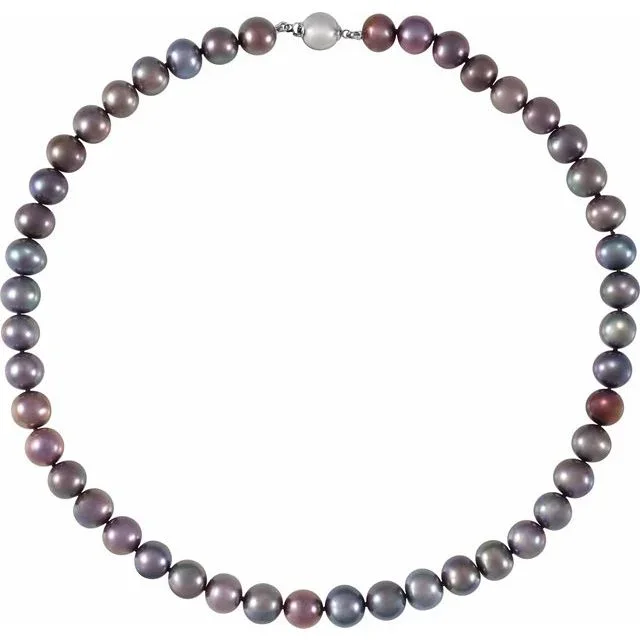 Sterling Silver Cultured Black Freshwater Pearl 18″ Necklace