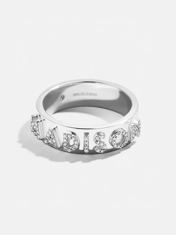 Sterling Silver Custom Block Ring – Sterling Silver. Pavé Cubic Zirconia Stones