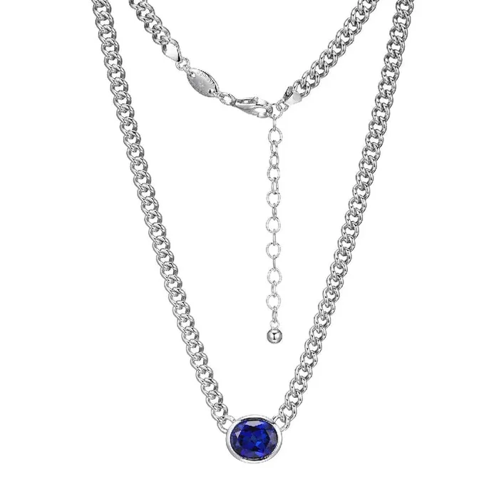 Sterling Silver Sapphire Curb Chain (SI3299)