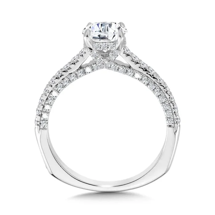 Straight Hidden Halo Engagement Ring w/ Diamond Arch Undergallery