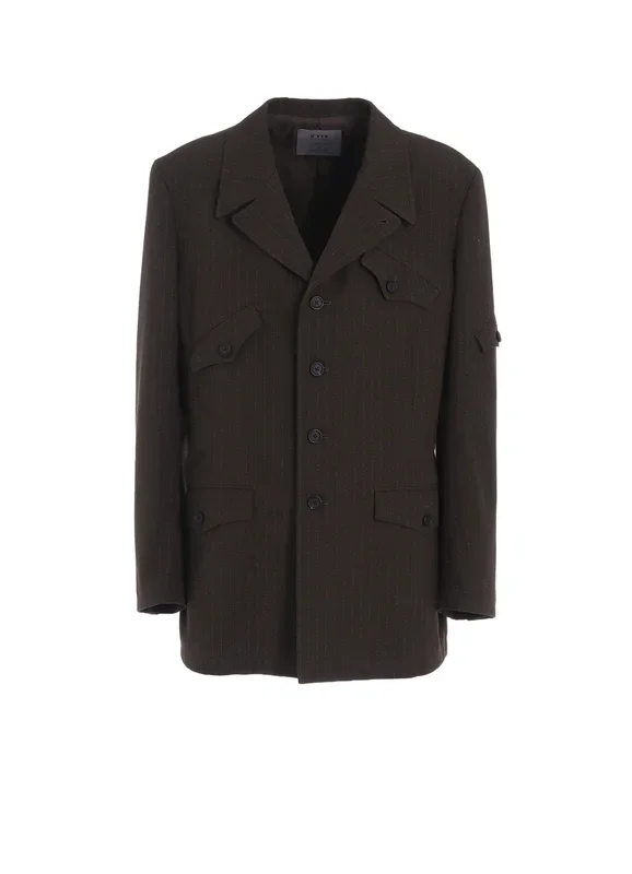 STRIPED SILK ANGORA WOOL ASYMMETRIC POCKET JACKET
