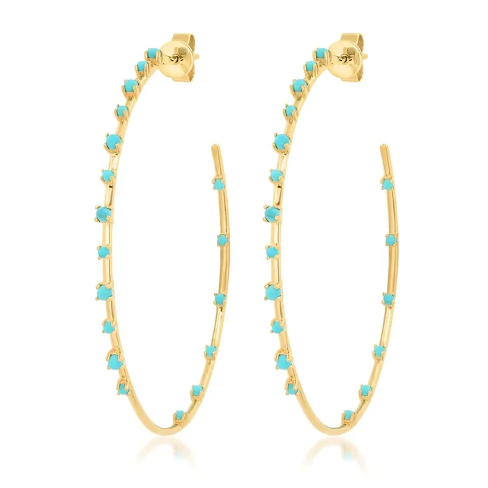 STUDDED HOOP EARRING, TURQUOISE