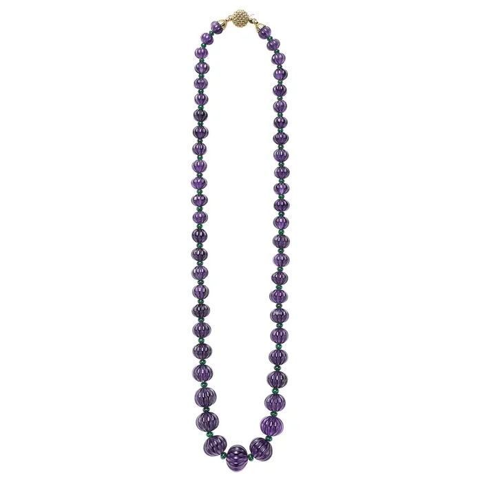 Studio 18K Gold and Fluted Amethyst Cabochon Statement Necklace