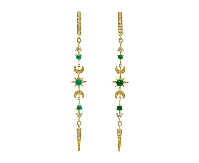 Sun and Moon Emerald and Diamond Earrings