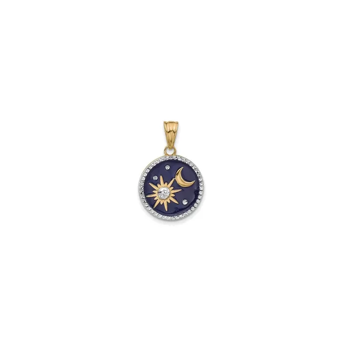 Sun and Moon Night Enamel Round Pendant (14K)