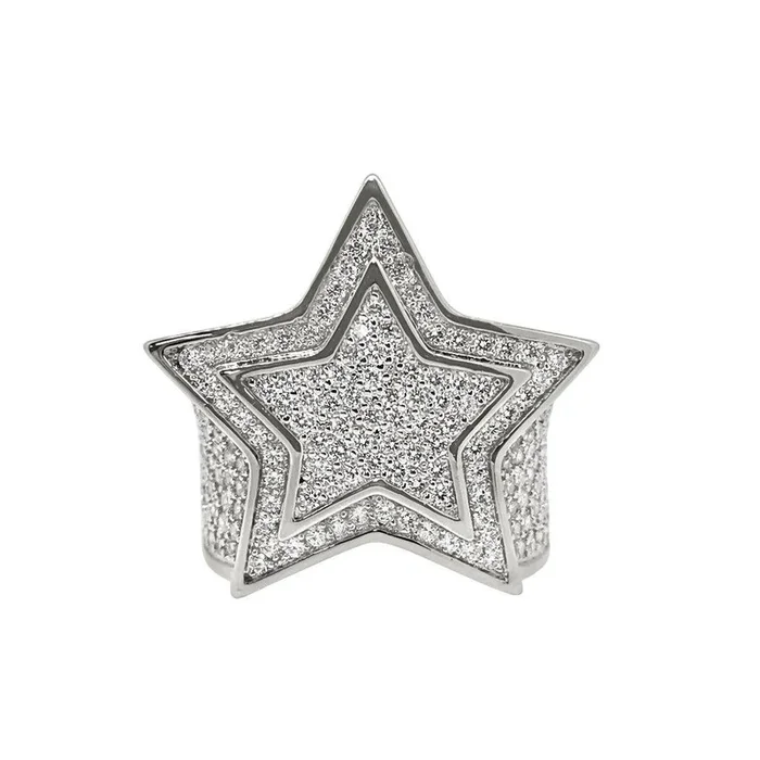 Super Star Rhodium CZ Bling Bling Ring
