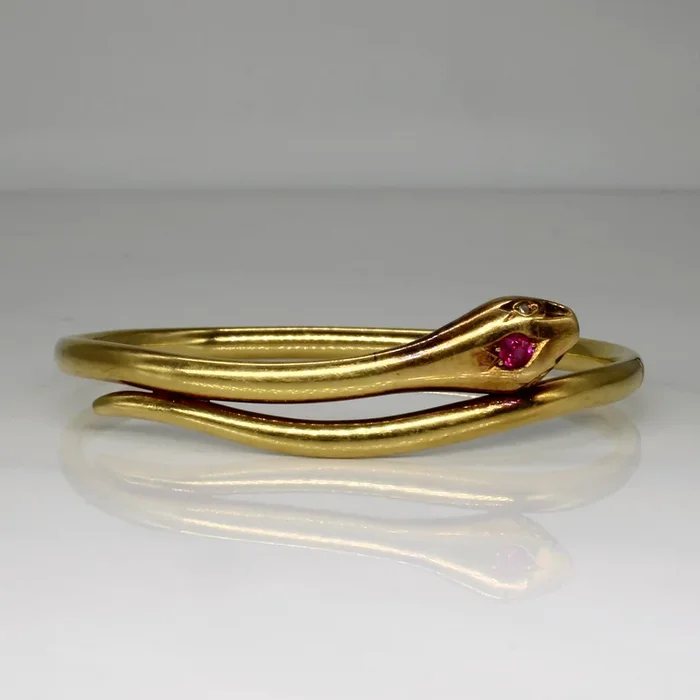 Synthetic Ruby & Diamond Coiled Snake Bracelet | 0.16ct, 0.02ctw | 7.5″ |