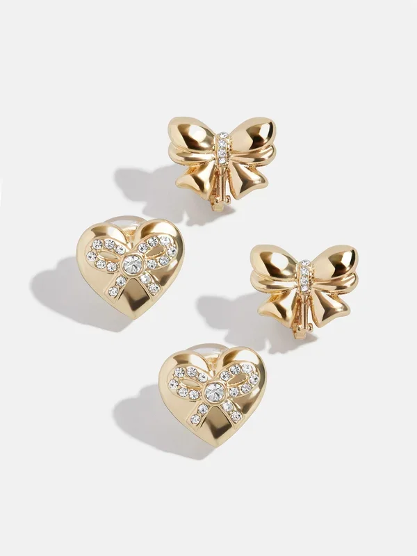 Take A Bow Kids’ Clip-On Earring Set – Wrapped Heart