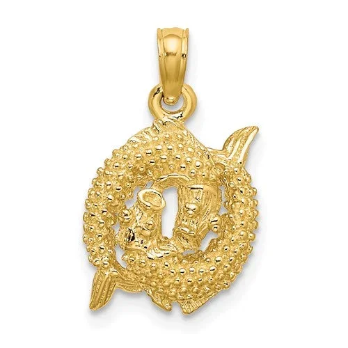 Textured Pisces Zodiac Pendant (14K)