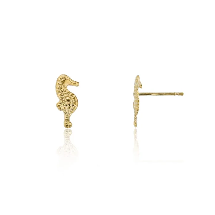Textured Seahorse Stud Earrings (14K)