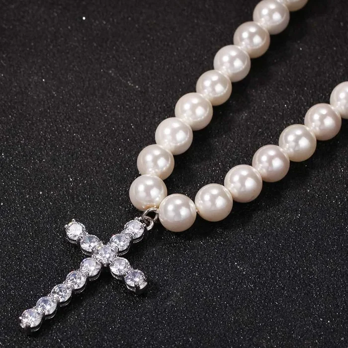 The Cherish Drip® – Cross Pearl Diamond Necklace
