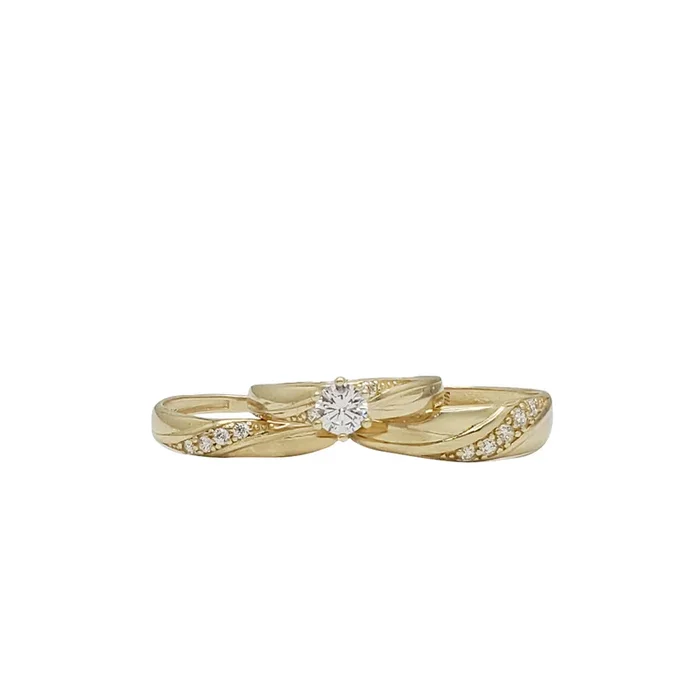 Three-Piece Set Zirconia Engagement/Wedding Rings (14K)