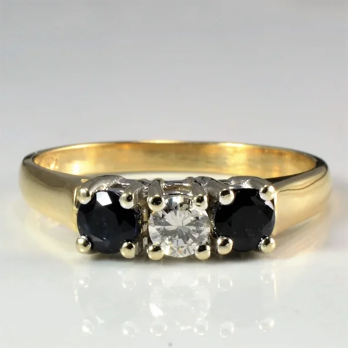 Three Stone Diamond & Sapphire Ring | 0.15 ct, SZ 6.75 |