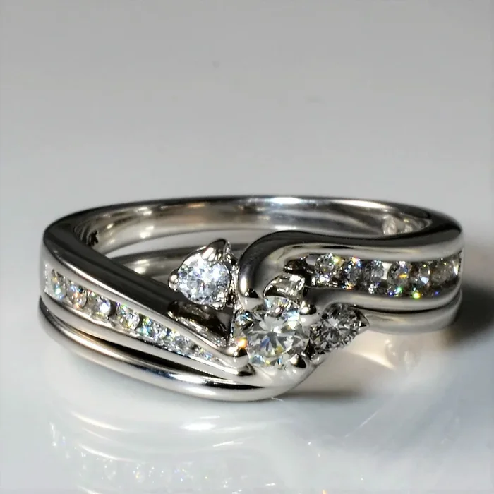Three Stone Diamond Flare Wedding Set | 0.37ctw | SZ 7 |