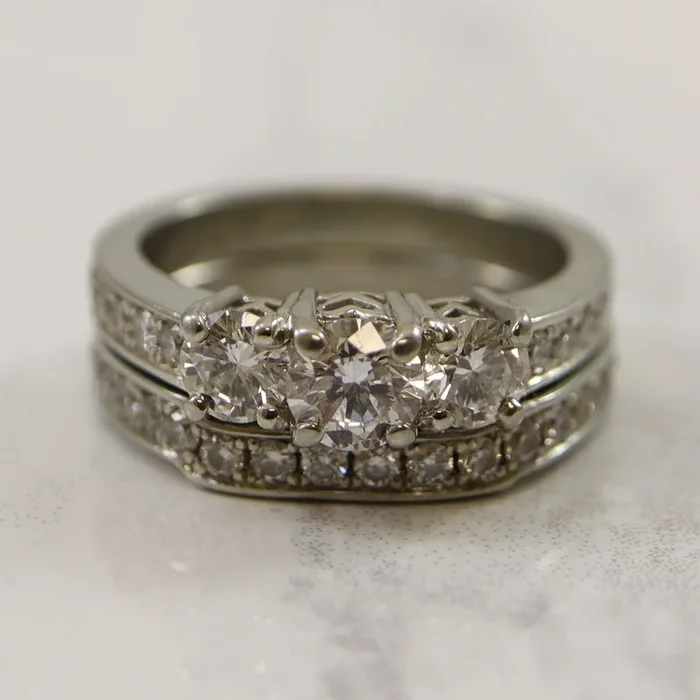 Three Stone Diamond Wedding Set | 1.44ctw | SZ 5.5 |