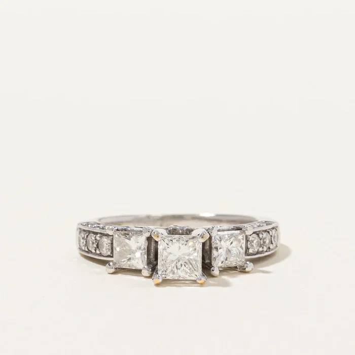 Three Stone Princess & Round Accents Diamond Engagement Ring | 1.25 ctw, SZ 4.75 |
