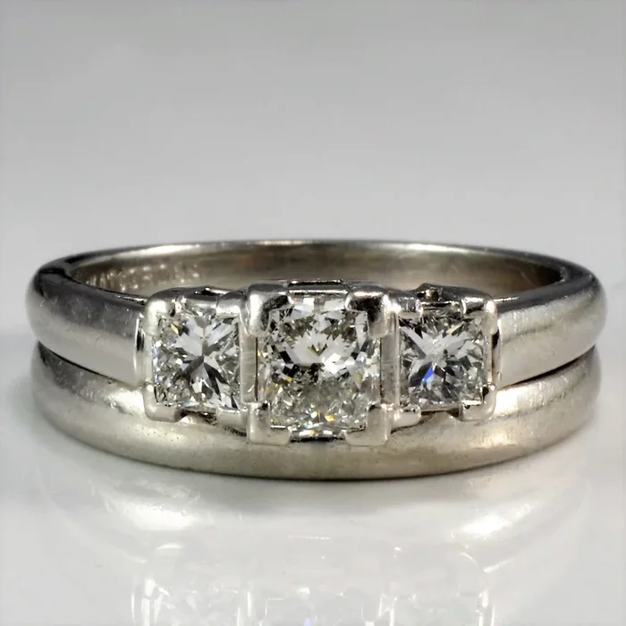 Three Stone Princess Wedding Ring Set | 0.75ctw | SZ 6.25 |