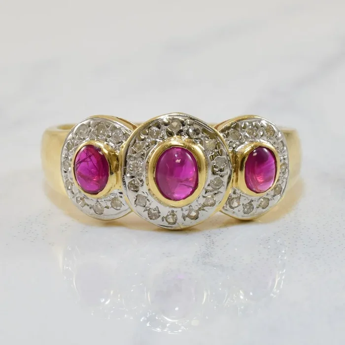 Three Stone Ruby & Diamond Ring | 0.45ctw, 0.14ctw | SZ 6.75 |