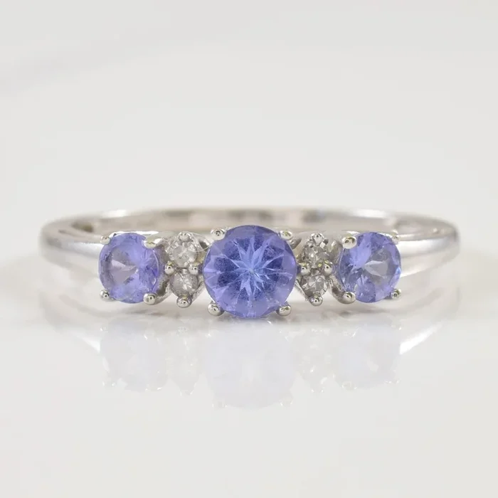 Three Stone Tanzanite & Diamond Ring | 0.50ctw, 0.04ctw | SZ 6.5 |