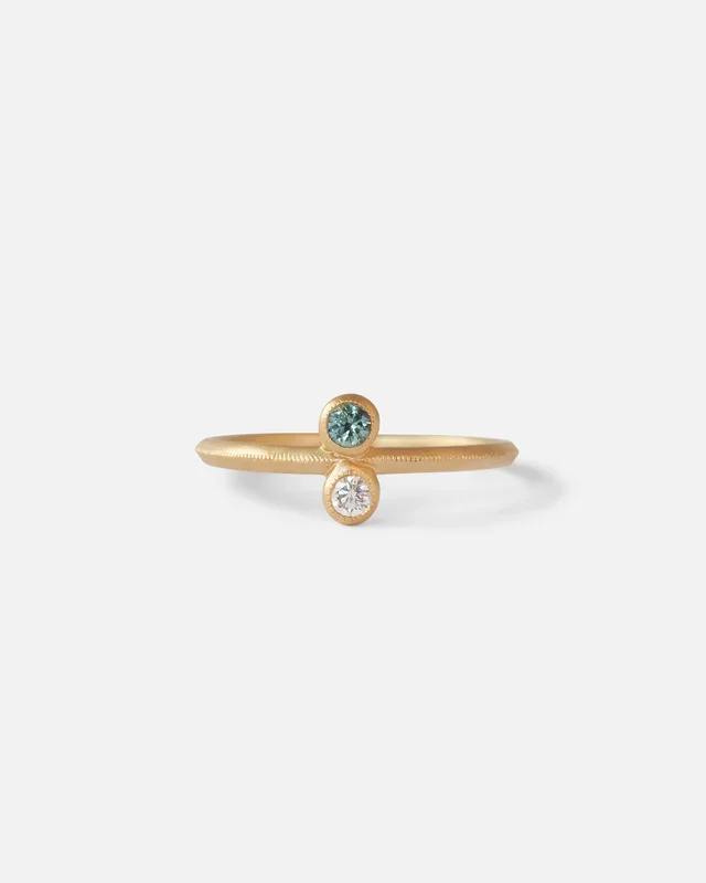 Toi et Moi / Blue Green Sapphire and Melee White Diamond Ring