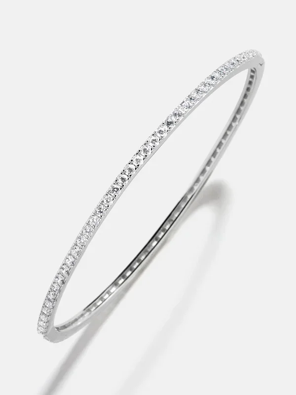 Tracy 18K Sterling Silver Hinge Bangle – Silver/Pavé