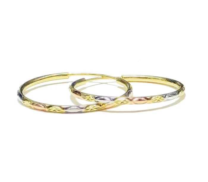 Tri-Color Diamond-Cut Hoop Earring (14K)