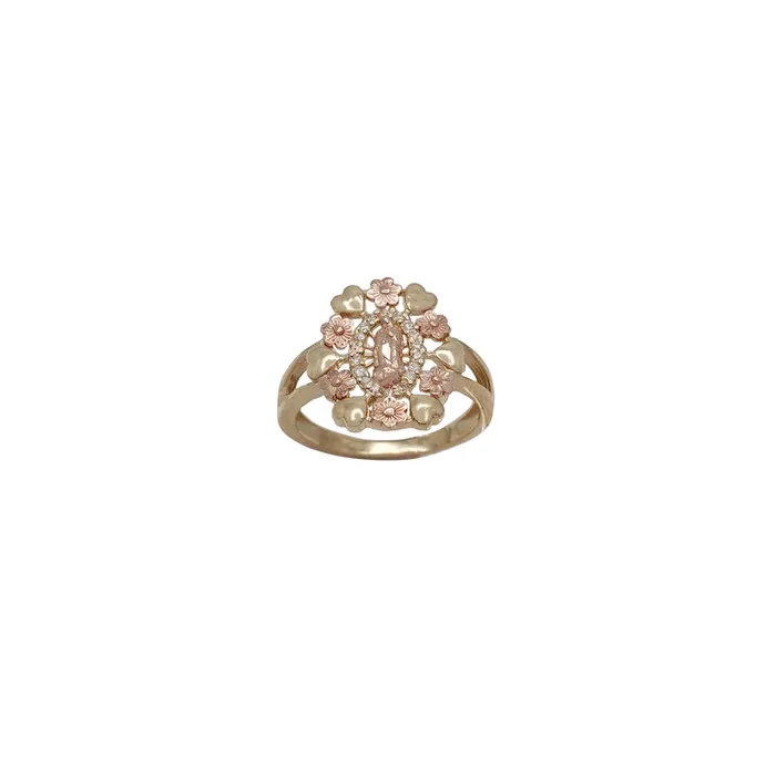 Tri-Color Flower Virgin Mary CZ Ring (14K)