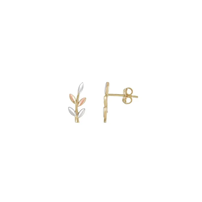 Tri-Color Leafy Branch Ear Climbers (14K)