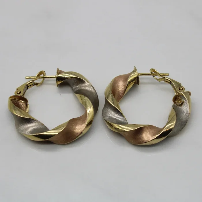 Tri Tone Twist Hoop Earrings |