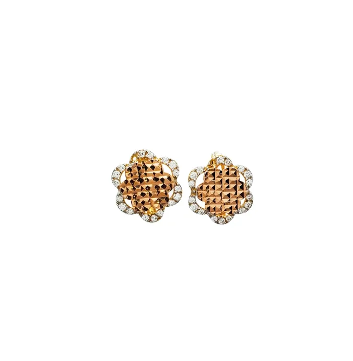 Tricolor CZ Flower Earrings (14K)
