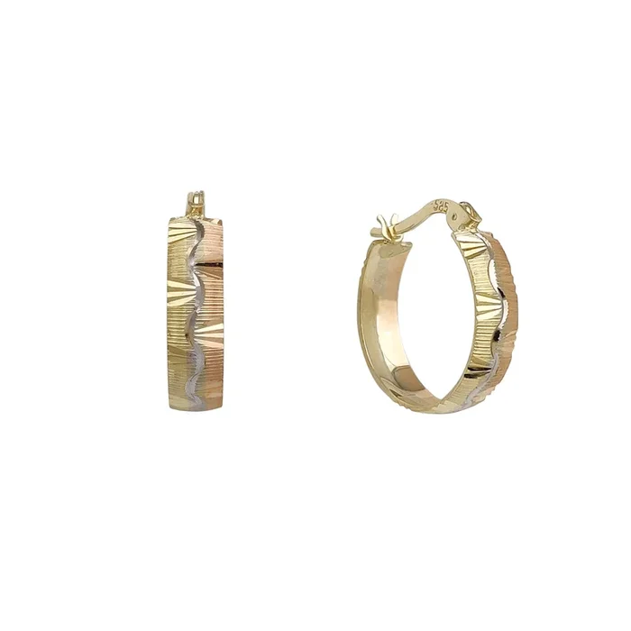 Tricolor Diamond Cuts Hoop Earrings (14K)
