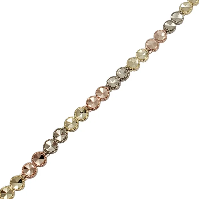 Tricolor Fancy Milgrain Circle Bracelet (14K)